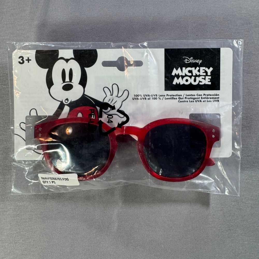 Disney Mickey Mouse Kids Sunglasses Red Translucent 100% UVA UVB Protection NWT